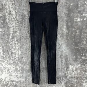 Spanx Size S Faux Leather Casual Leggings Black Elastic Waist Pull On Stretch